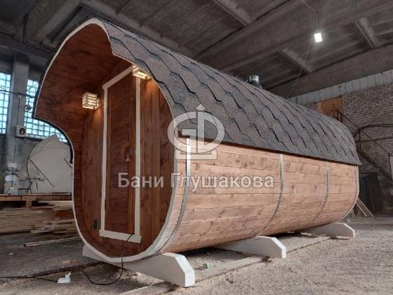 Квадратная баня бочка 4 м из ели «Орех» №82200116