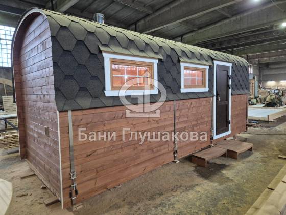 Баня «Буханочка» из бочковой термодоски 3х4